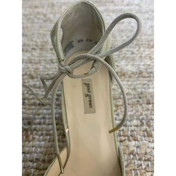 Paul Green UK 5.5 US 8 Molly Patent Leather Beige Block Heels Tie Ankle Pumps
