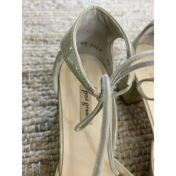 Paul Green UK 5.5 US 8 Molly Patent Leather Beige Block Heels Tie Ankle Pumps