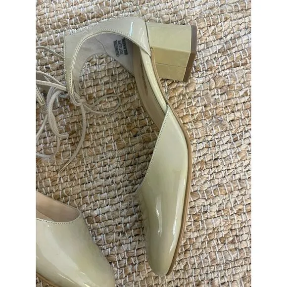 Paul Green UK 5.5 US 8 Molly Patent Leather Beige Block Heels Tie Ankle Pumps
