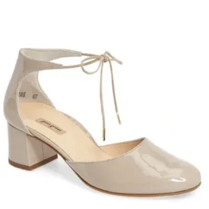 Paul Green UK 5.5 US 8 Molly Patent Leather Beige Block Heels Tie Ankle Pumps