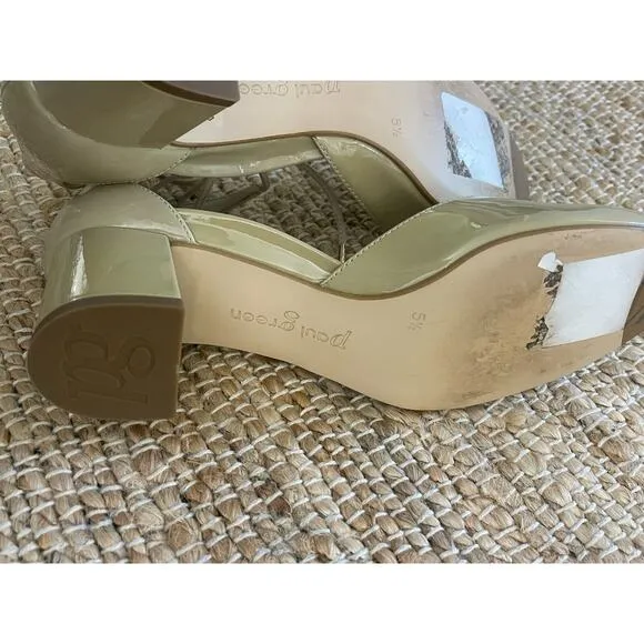 Paul Green UK 5.5 US 8 Molly Patent Leather Beige Block Heels Tie Ankle Pumps