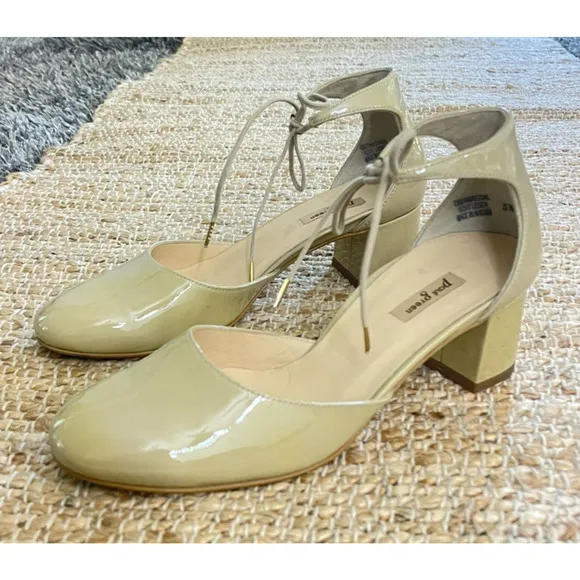 Paul Green UK 5.5 US 8 Molly Patent Leather Beige Block Heels Tie Ankle Pumps