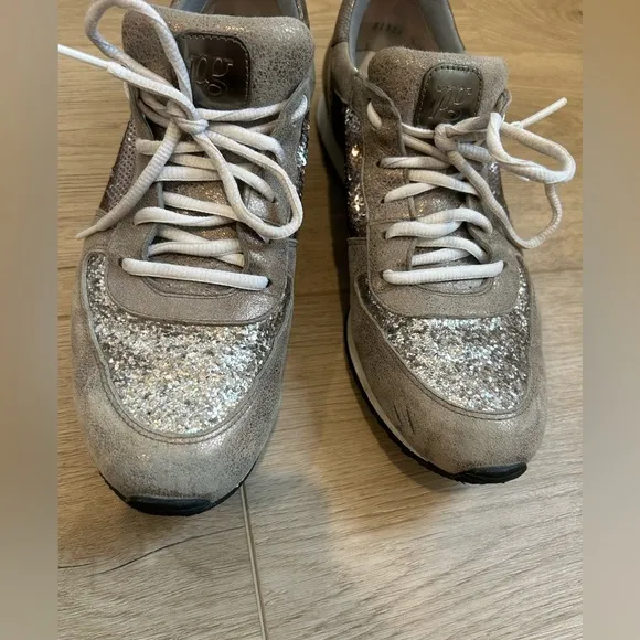 Paul Green Women’s UK 6 US 8.5 Brown Leather Lace Up Sparkle Sneakers Glitter