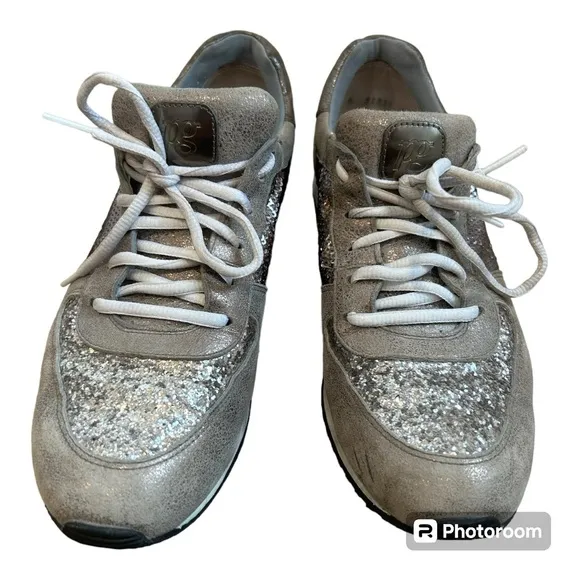 Paul Green Women’s UK 6 US 8.5 Brown Leather Lace Up Sparkle Sneakers Glitter
