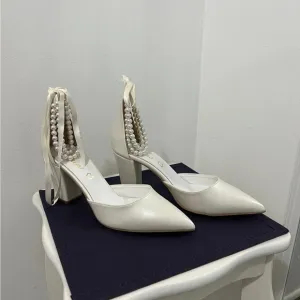 Pelino Sandals. NEW Cream Stiletto Heels with Ankle Strap