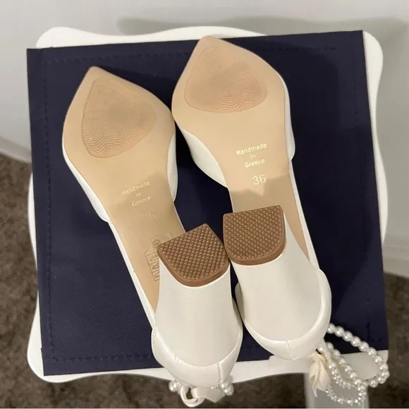 Pelino Sandals. NEW Cream Stiletto Heels with Ankle Strap