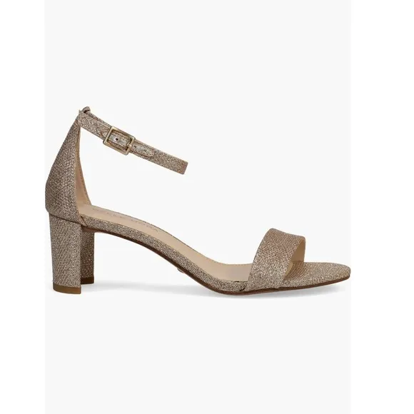 Pelle Moda Monroe Sandals Platinum Gold Glitter Women’s Size 8 Curved High Heel