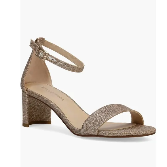 Pelle Moda Monroe Sandals Platinum Gold Glitter Women’s Size 8 Curved High Heel