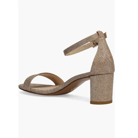 Pelle Moda Monroe Sandals Platinum Gold Glitter Women’s Size 8 Curved High Heel