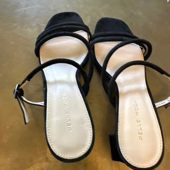Pelle Moda Womens Sandals Block Heel Strappy Casual Wedding Suede Black 7