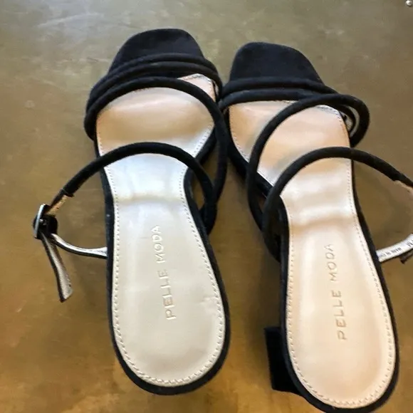 Pelle Moda Womens Slide Sandals Block Heel Strappy Casual Wedding Suede Black 7