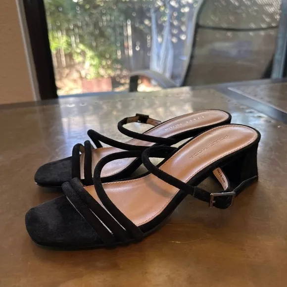 Pelle Moda Womens Slide Sandals Block Heel Strappy Casual Wedding Suede Black 7