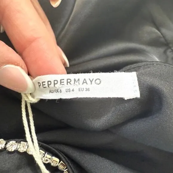 Peppermayo Blind Love Set Black Rhinestone Crop Top Maxi Skirt Glam Size US 4