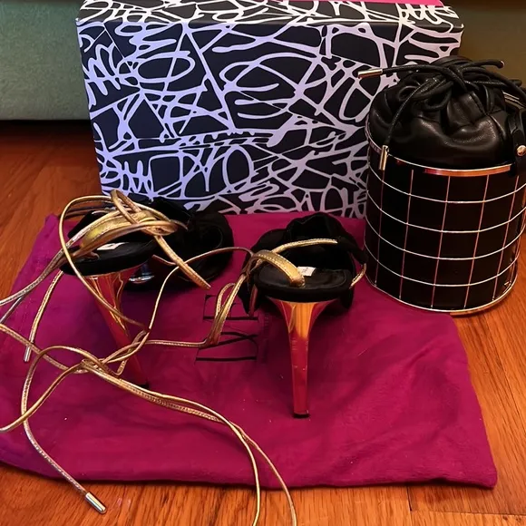 Perfect party set: DV gladiator high heel sandals   zara bucket bag