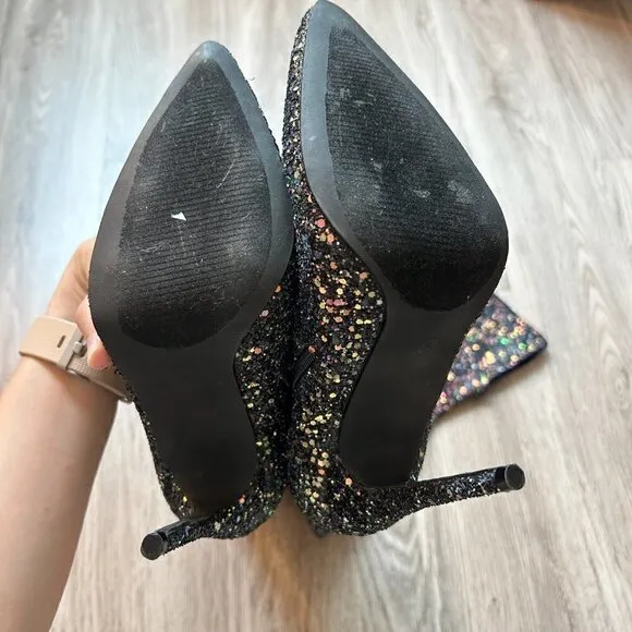 Pleaser Courtly 3015 Thigh High Heel Boots Black Glitter Size 6 NWOT