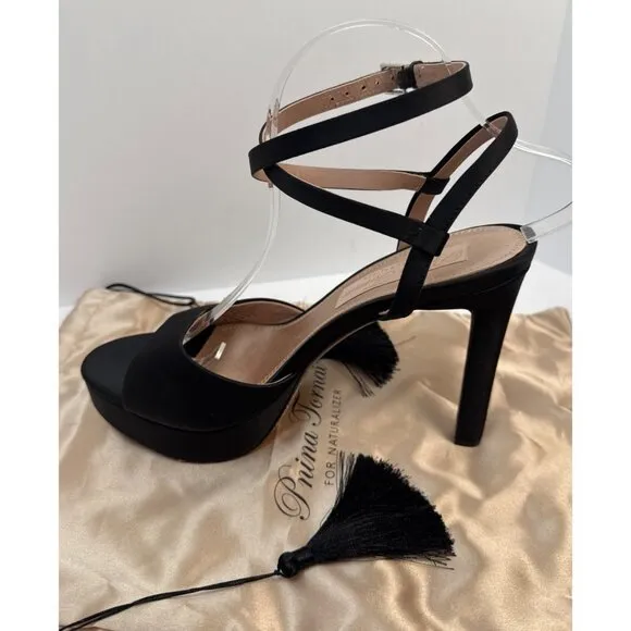 Pnina Tornai Naturalizer Ai Platform Dress Heels Black Satin Pink Glitter Size 9