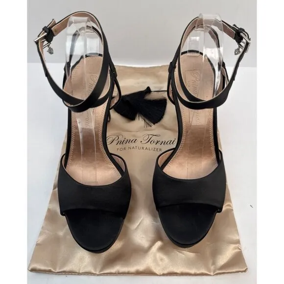 Pnina Tornai Naturalizer Ai Platform Dress Heels Black Satin Pink Glitter Size 9