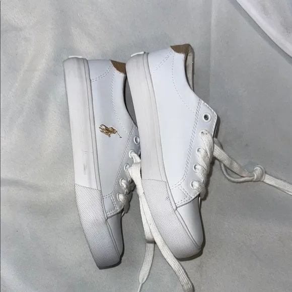 Polo Ralph Lauren, Girls size 12 Trainers Sneakers, Glittery Gold &amp; White, New