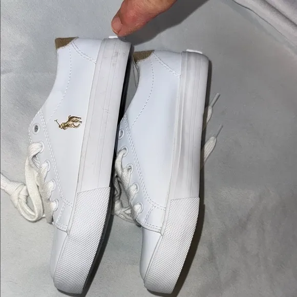 Polo Ralph Lauren, Girls size 12 Trainers Sneakers, Glittery Gold &amp; White, New