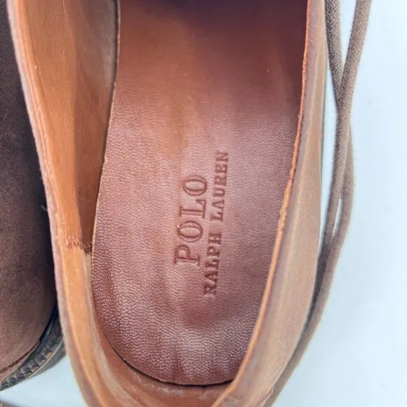 Polo Ralph Lauren Torian Men Size 11.5D Brown Suede Plain Toe Derby Dress Shoes