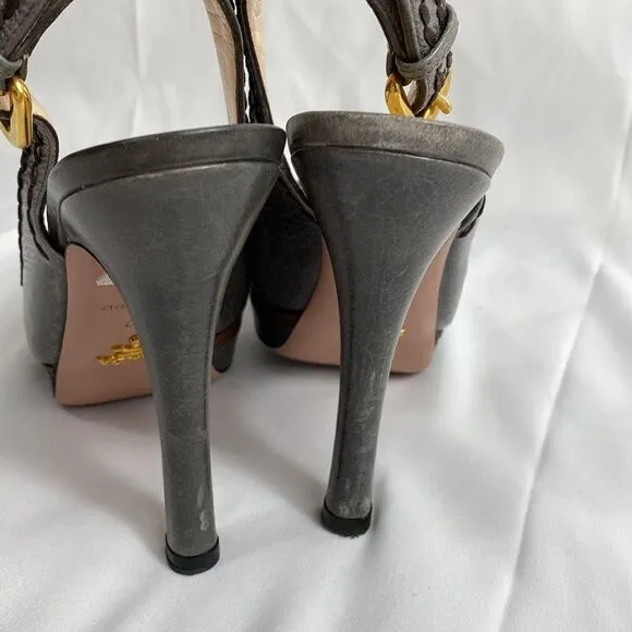 Prada Authentic Leather Slingback Heels Size 37