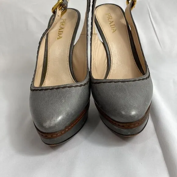Prada Authentic Leather Slingback Heels Size 37