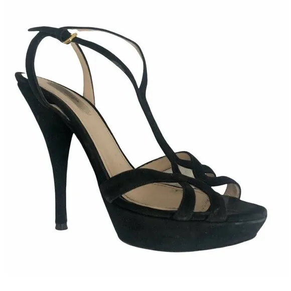 Prada Black Suede Open-Toe Platform Strappy Sandals 7