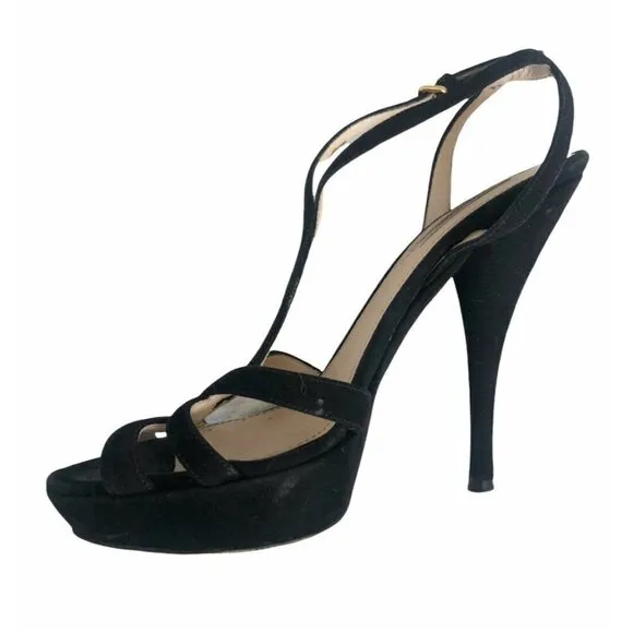 Prada Black Suede Open-Toe Platform Strappy Sandals 7