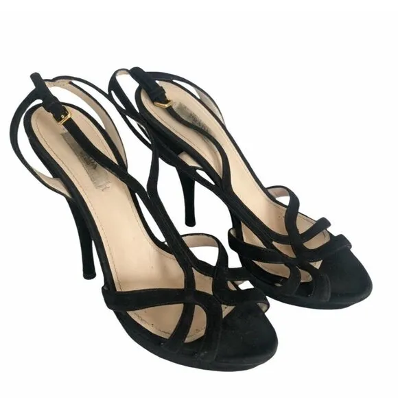 Prada Black Suede Open-Toe Platform Strappy Sandals 7