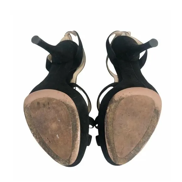 Prada Black Suede Open-Toe Platform Strappy Sandals 7