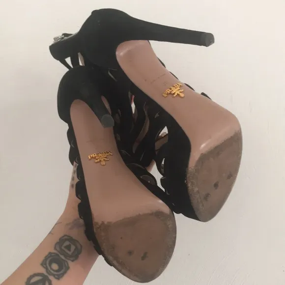 Prada Black Suede Strappy Stiletto Heels