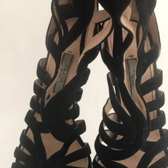 Prada Black Suede Strappy Stiletto Heels