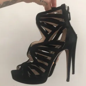 Prada Black Suede Strappy Stiletto Heels