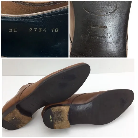 Prada Cap-Toe Oxford Leather Dress Shoes Tan Brown
