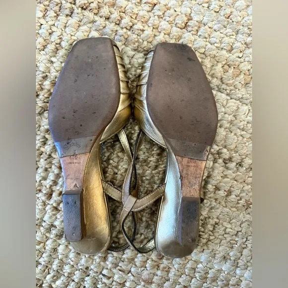 Prada Gold open toe mini wedge heel