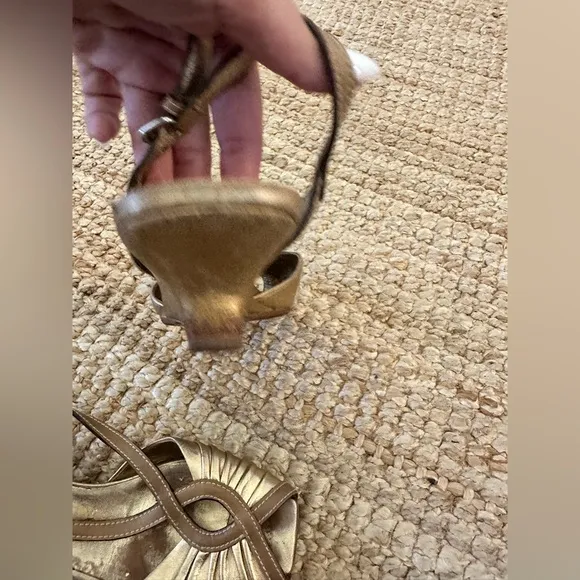 Prada Gold open toe mini wedge heel
