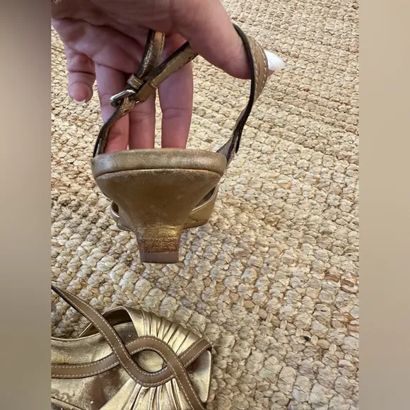 Prada Gold open toe mini wedge heel
