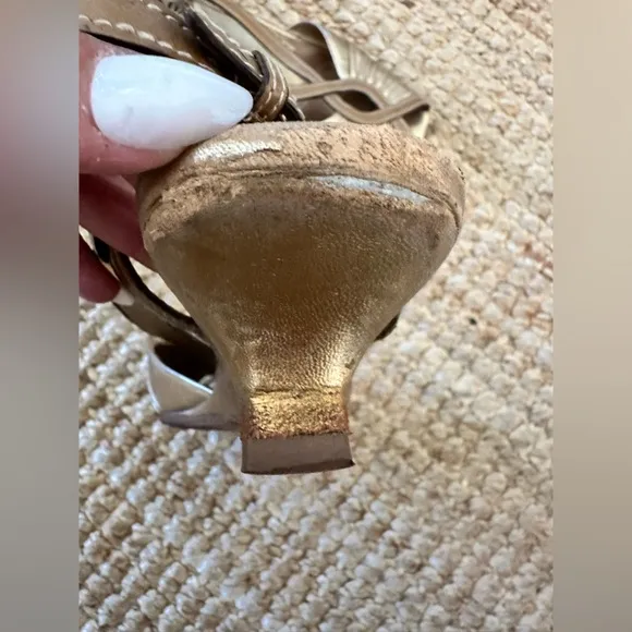 Prada Gold open toe mini wedge heel