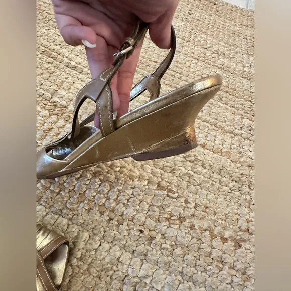 Prada Gold open toe mini wedge heel