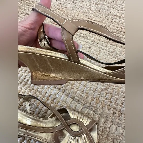 Prada Gold open toe mini wedge heel