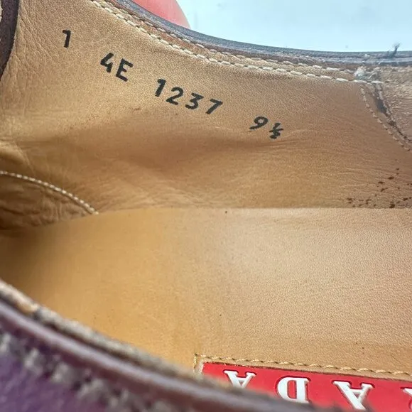 Prada Men Size 9.5 4E Brown Leather Plain Toe Lace Up Derby Dress Shoes