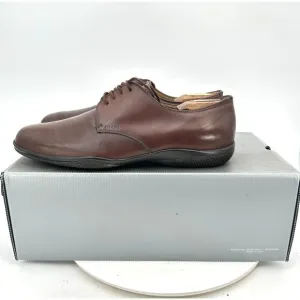 Prada Men Size 9.5 4E Brown Leather Plain Toe Lace Up Derby Dress Shoes