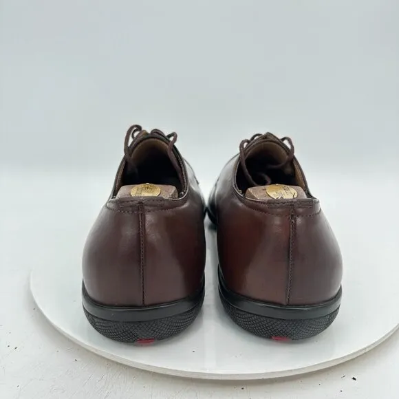 Prada Men Size 9.5 4E Brown Leather Plain Toe Lace Up Derby Dress Shoes