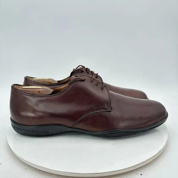 Prada Men Size 9.5 4E Brown Leather Plain Toe Lace Up Derby Dress Shoes