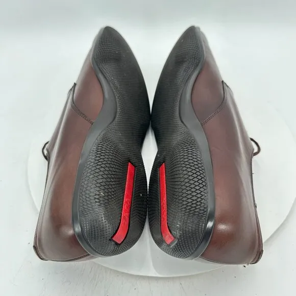Prada Men Size 9.5 4E Brown Leather Plain Toe Lace Up Derby Dress Shoes