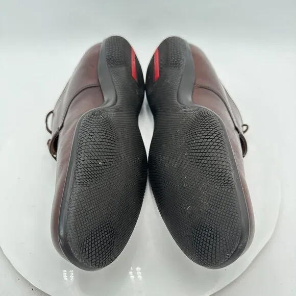 Prada Men Size 9.5 4E Brown Leather Plain Toe Lace Up Derby Dress Shoes