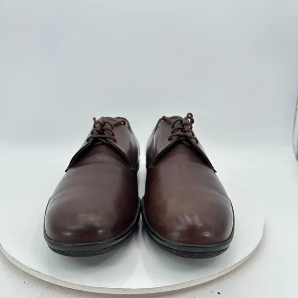 Prada Men Size 9.5 4E Brown Leather Plain Toe Lace Up Derby Dress Shoes