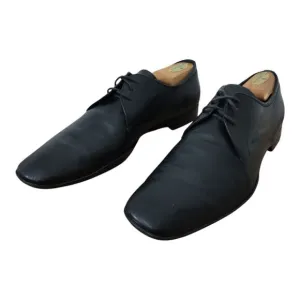 PRADA Men's Square-Toe‎ Leather Derby Formal Dress Shoes Size 9.5 Black DNC 098