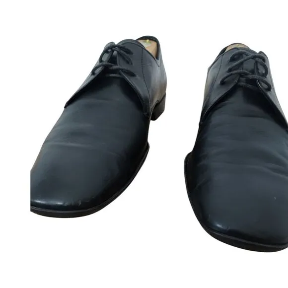 PRADA Men's Square-Toe‎ Leather Derby Formal Dress Shoes Size 9.5 Black DNC 098