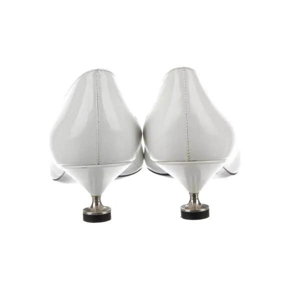 Prada Patent Leather Studded Accents Pumps Pointed Toe Shoes - 7.5 - White